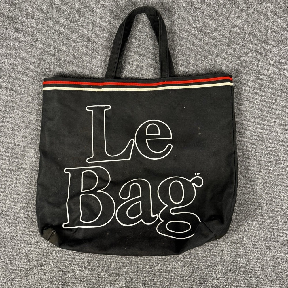 Vintage 1980s Le Bag Canvas Tote Bag Black Red White Stripe